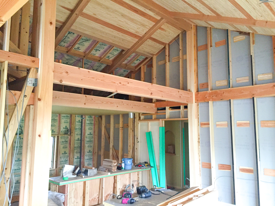 軒の深い大きな屋根の家