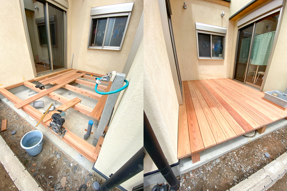 ウッドデッキでつながる家